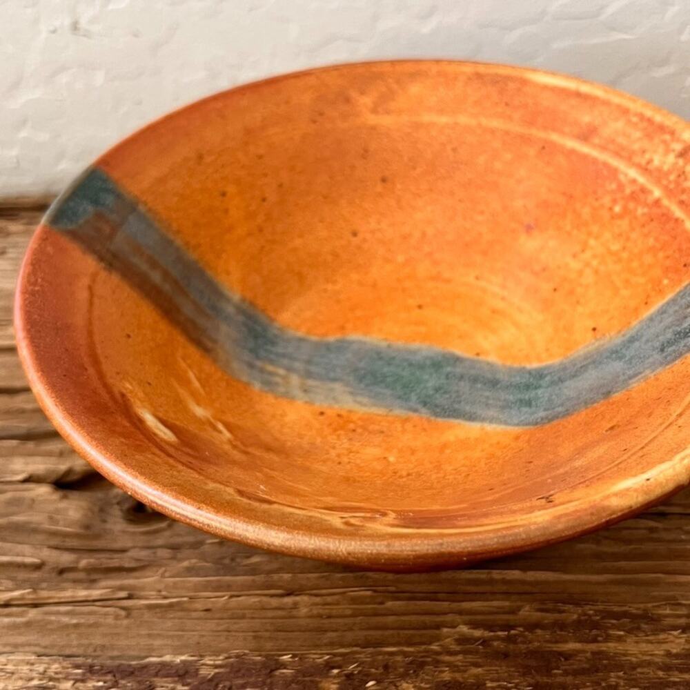 Art Studio Pottery Bowl Warm Tones Single Stripe MCM 6.75" - Picture 10 of 16